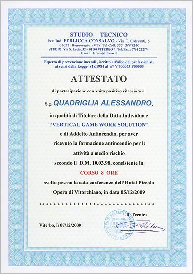 Attestato formazione antincendio